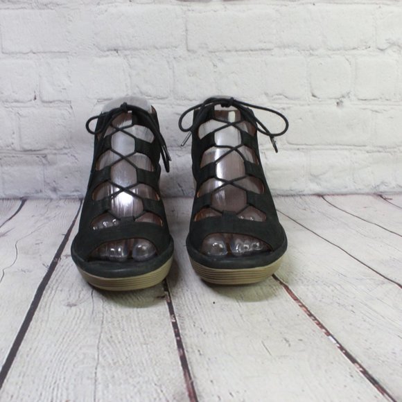 Clarks Clarene Grace Black Leather Cage Wedge Sandals Size 8.5 M - Picture 4 of 9